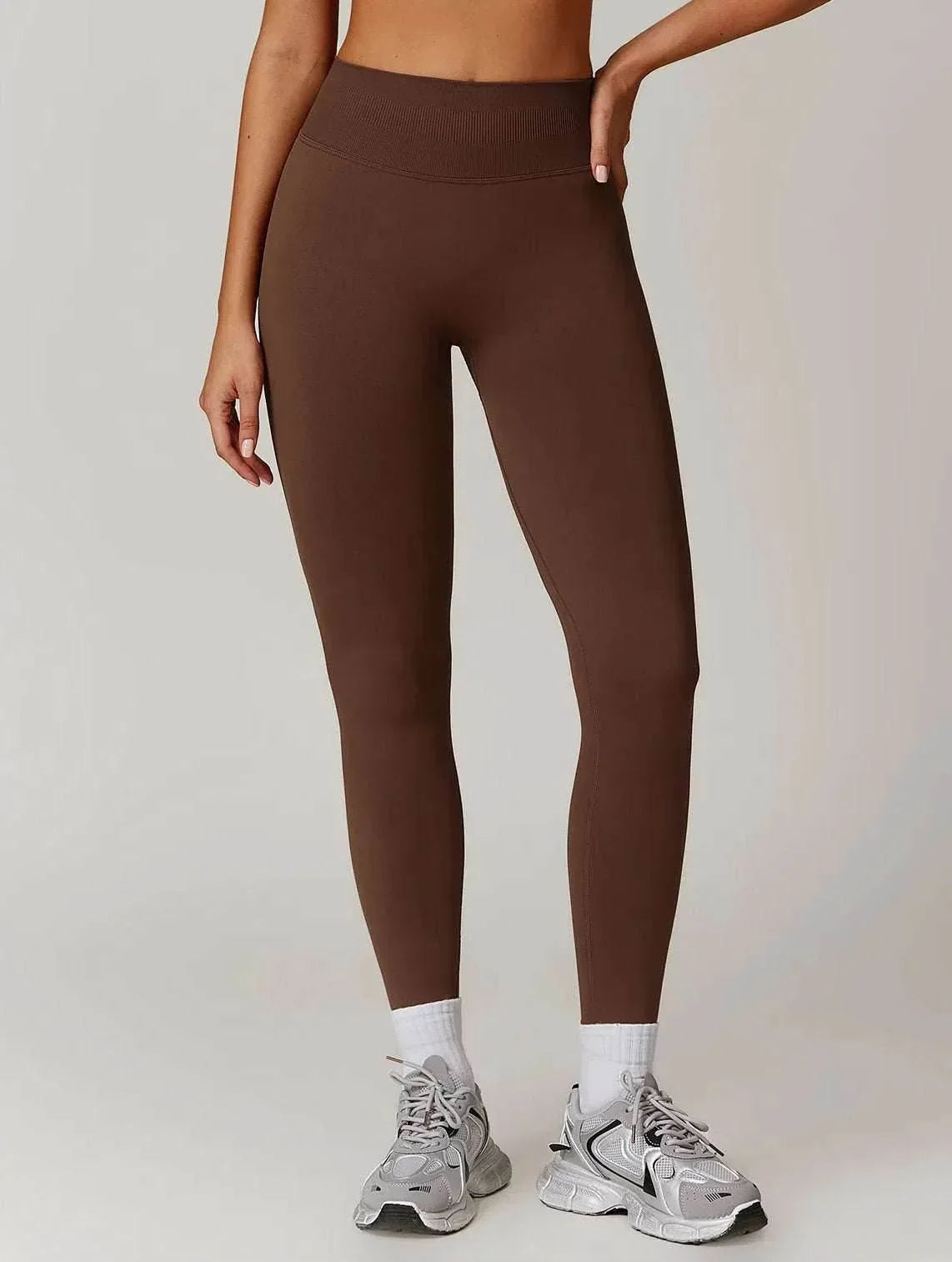 High Waist Athletic Leggings - Coffee