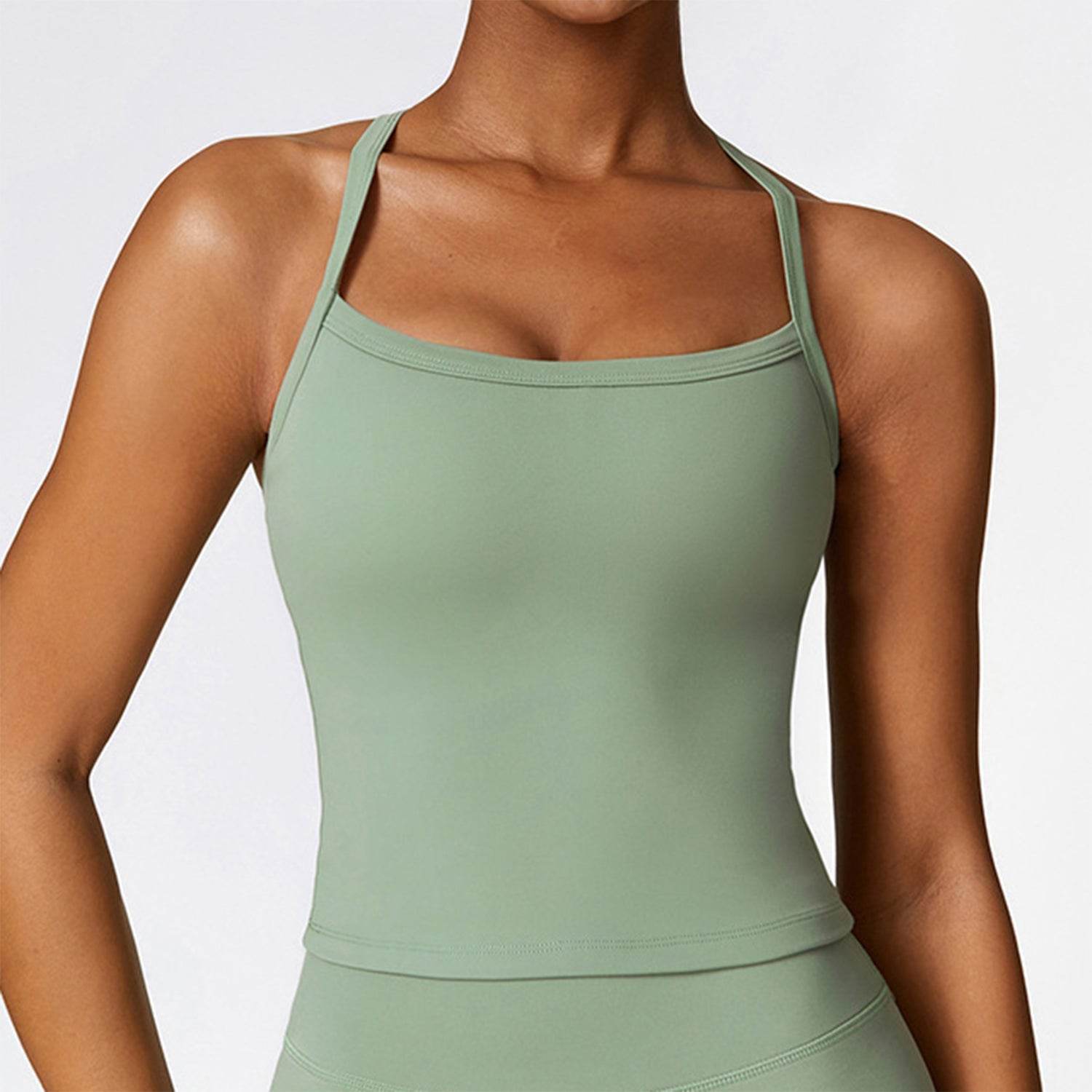 Square Neck Sports Tank Tops Criss Cross Back Longline Cami