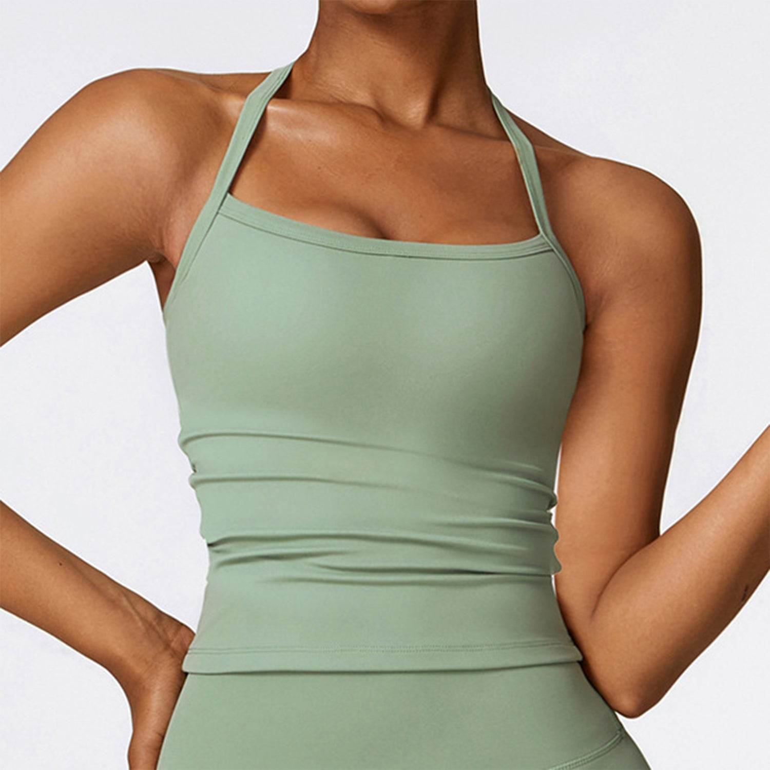 Square Neck Sports Tank Tops Criss Cross Back Longline Cami