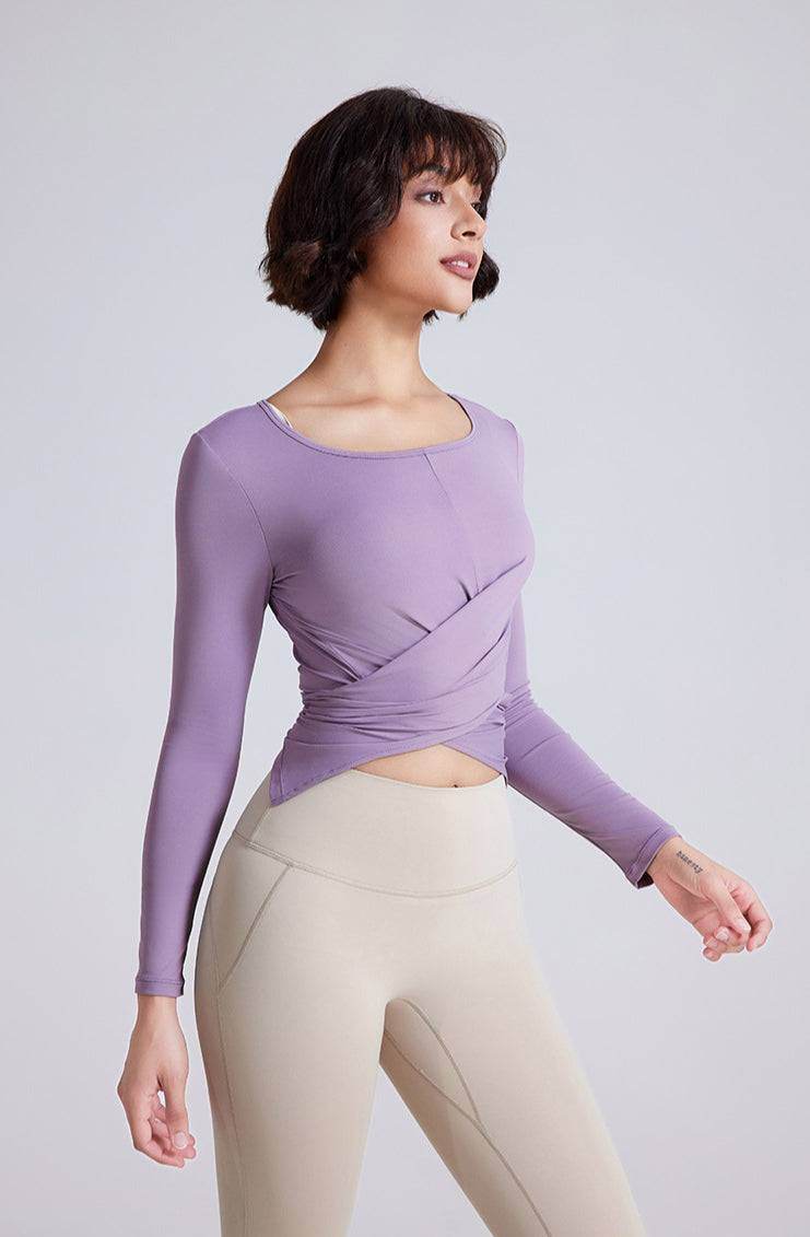 Cross Button Slim Yoga Long Sleeve T-Shirt