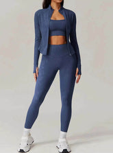 Sports Set with Full Zipper Long Sleeve Jacket and Leggings