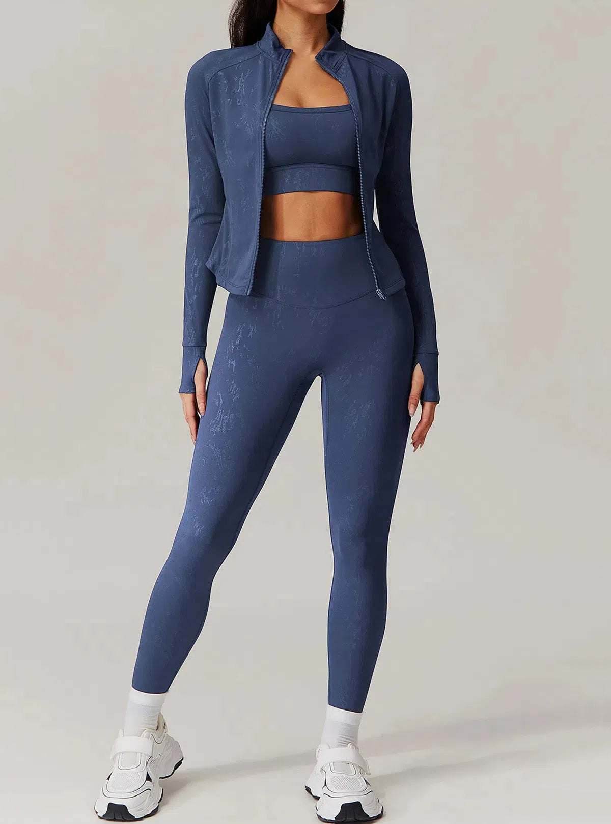 Sports Set with Full Zipper Long Sleeve Jacket and Leggings