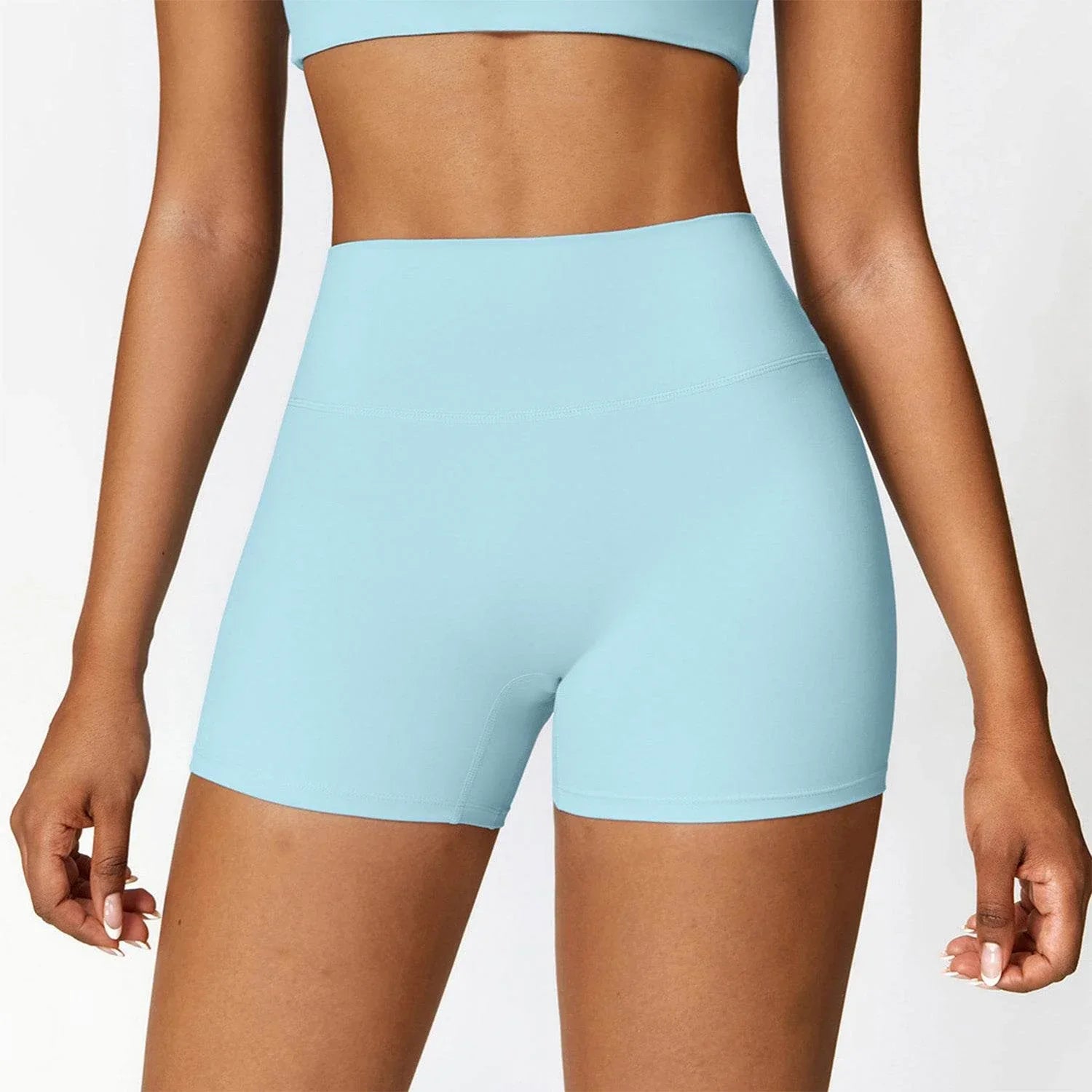 No Front Seam High Waist Biker Shorts - Sky Blue