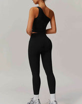 Solid Yoga Set With One shoulder Tank Top and Legging