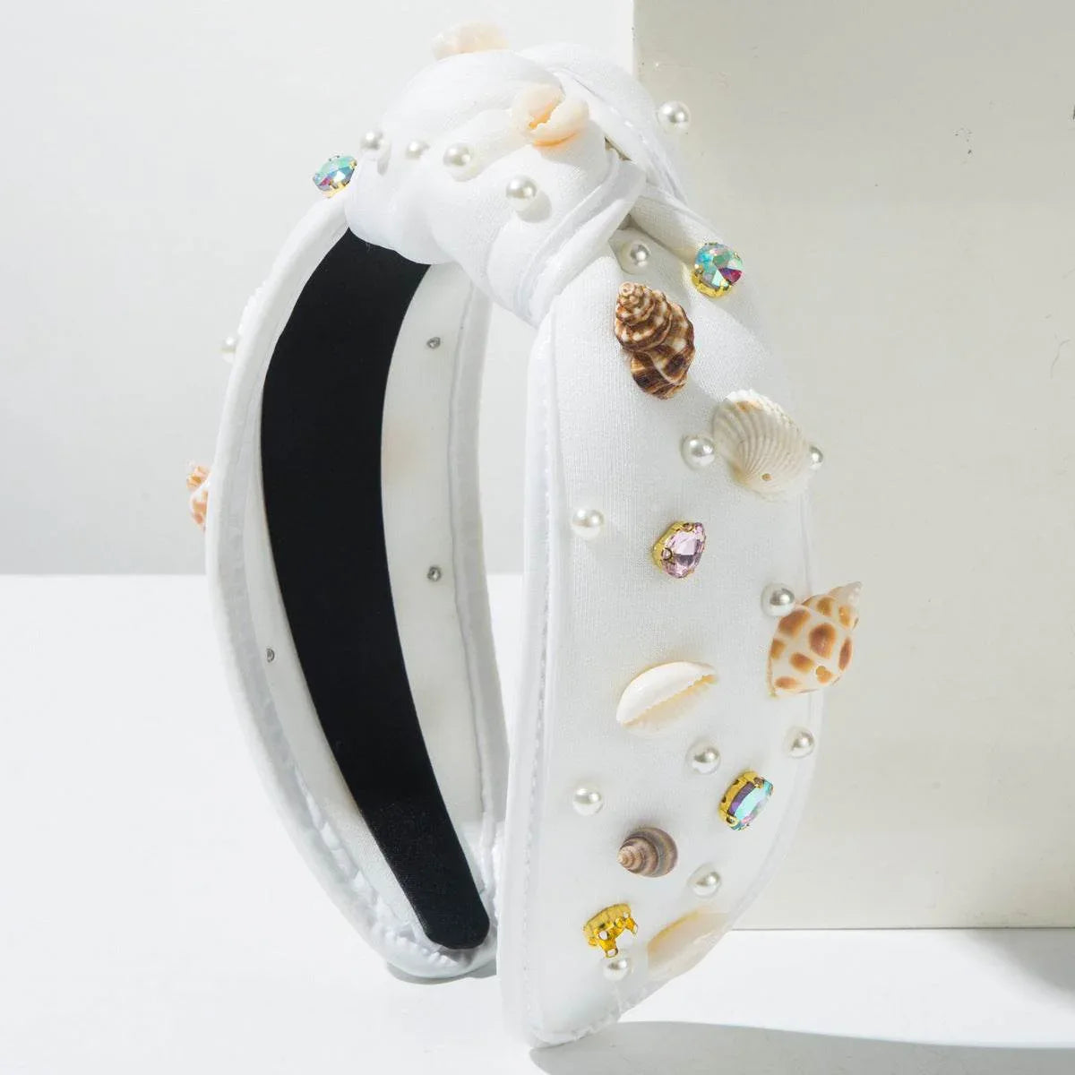 Seaside Vacation Headband with Pearl Diamond Rhinestone Shell Conch - White-Conch