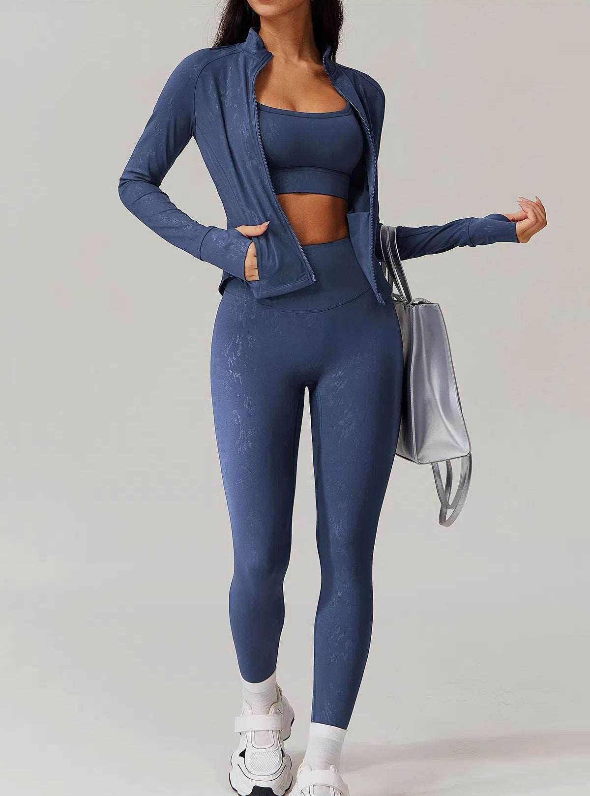 Sports Set with Full Zipper Long Sleeve Jacket and Leggings
