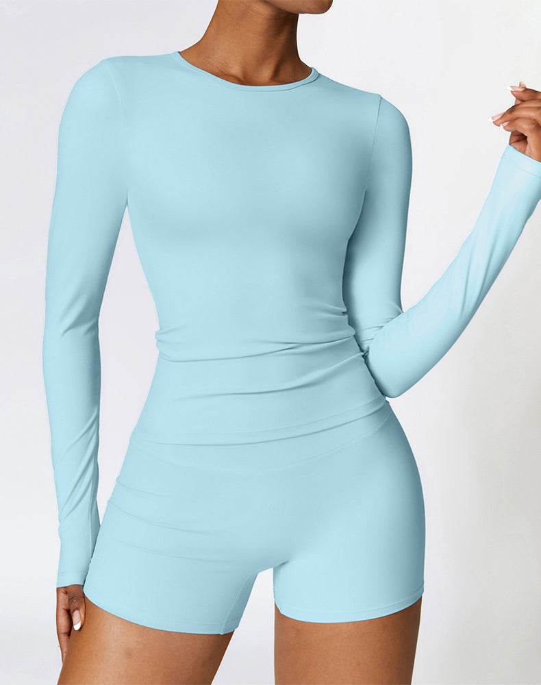 Crewneck Long Sleeve Shirt Basic Tees Slim Fit Crop Tops