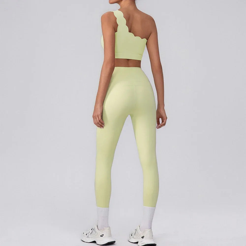 Activewear Sets with One Shoulder Sports Bra and Leggings -
