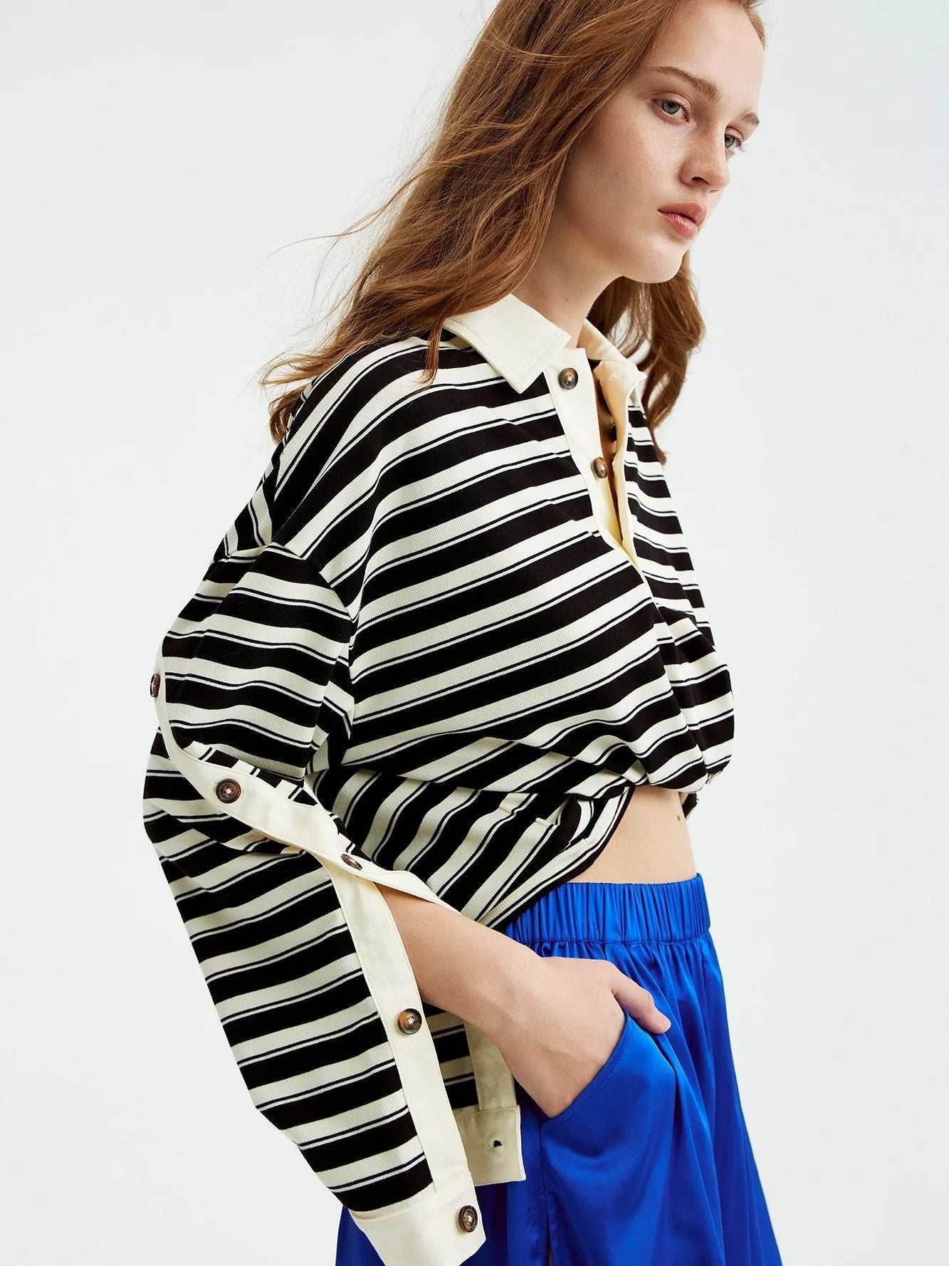 Striped Long Sleeve Casual Polo Shirt