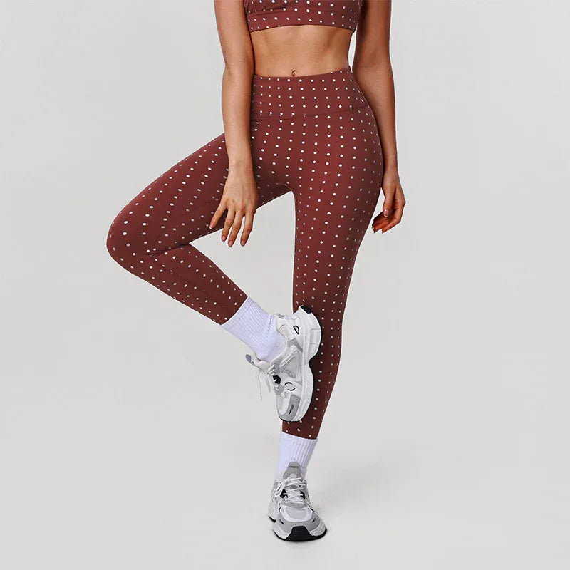 Silver Polka Dot Yoga Leggings High Waisted Workout Pants -