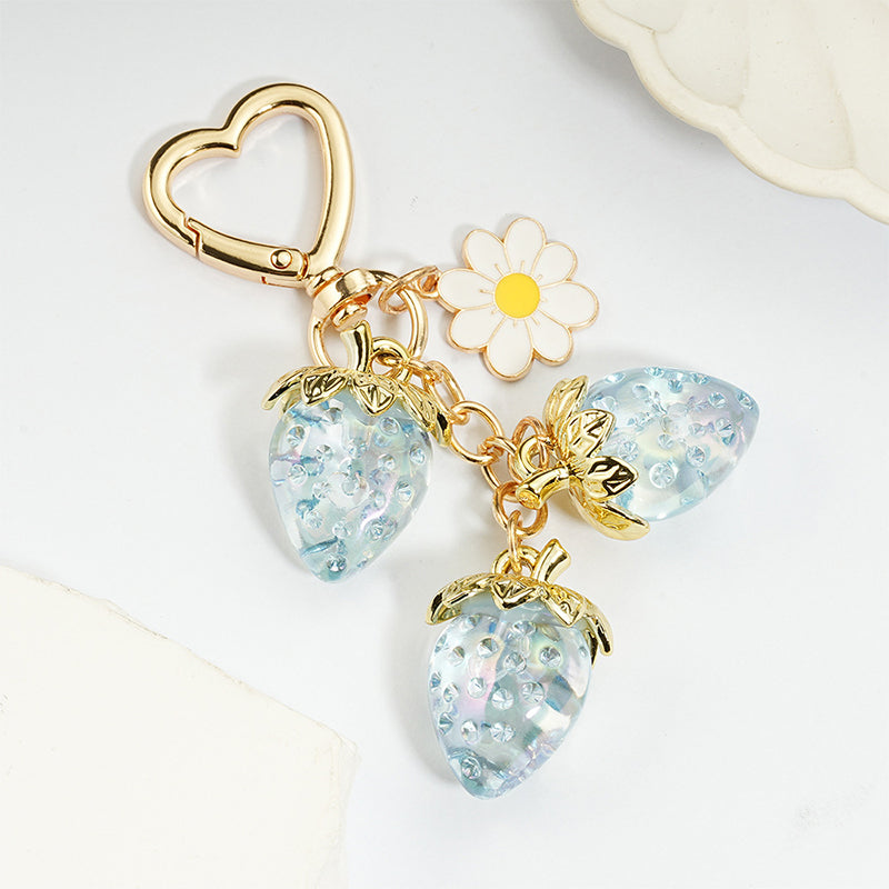 Cute Strawberry Keychain Bag Charm with Flower