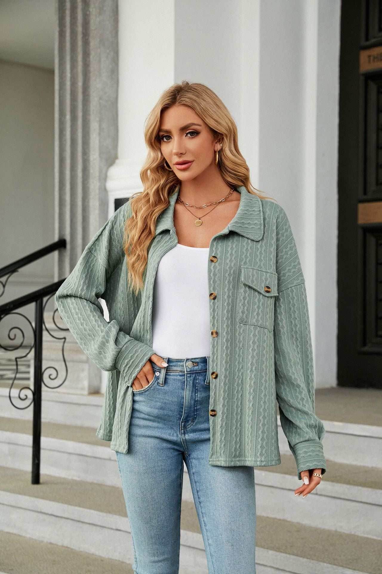 Casual Long Sleeve Button Down Shirt Coat