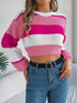 Colorblock Lantern Sleeve Crop Pullover Sweater