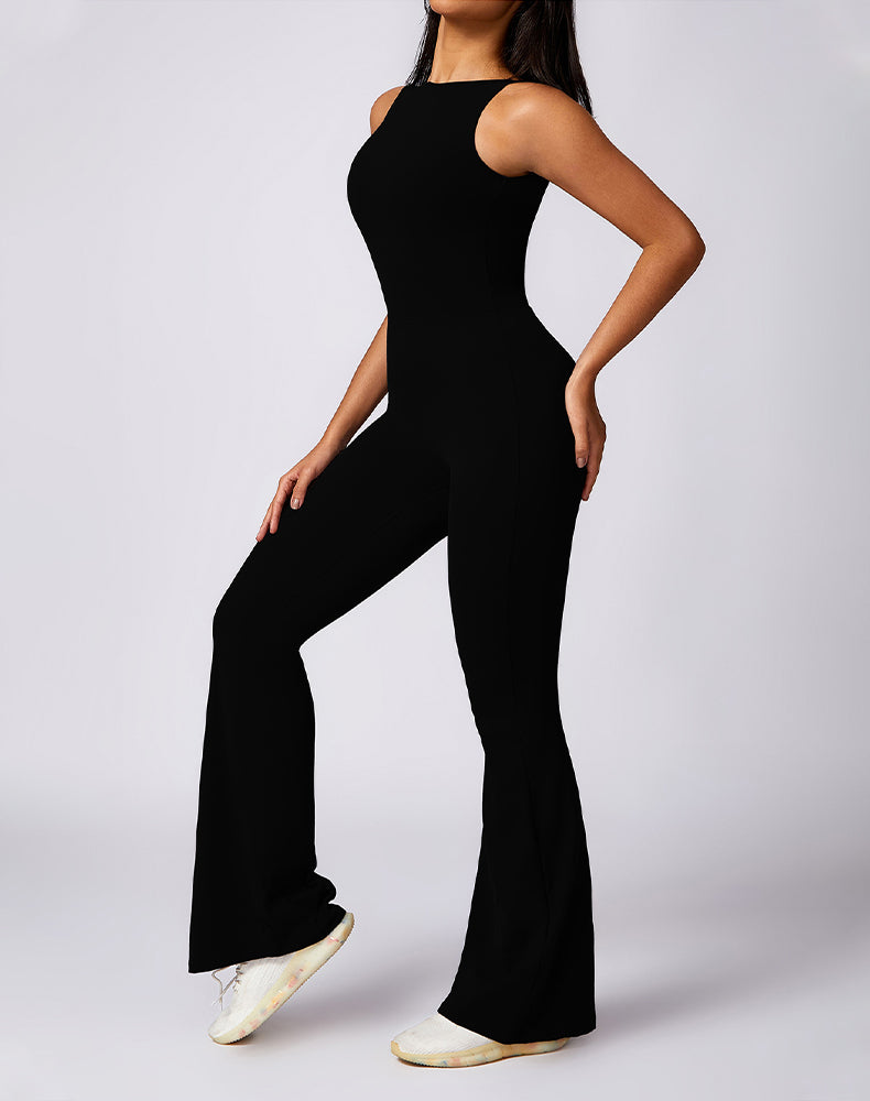 Backless Yoga Flare Jumpsuit Sleeveless Workout Romper