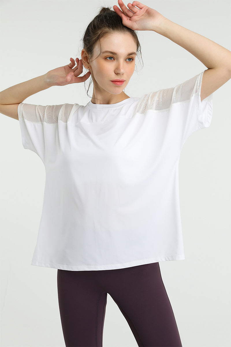 Mesh Splicing Short Sleeve Sports Loose T-Shirts