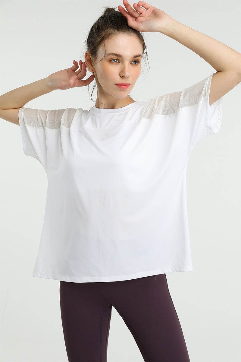 Mesh Splicing Short Sleeve Sports Loose T-Shirts