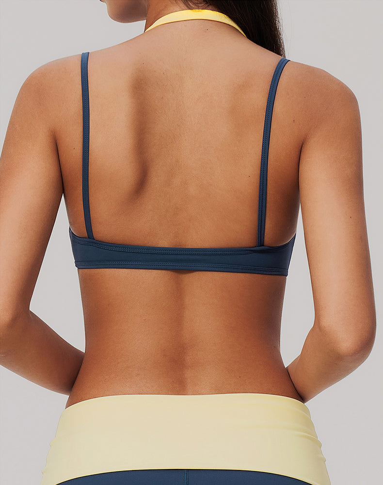 Faux Two Piece Color Block Sports Bra
