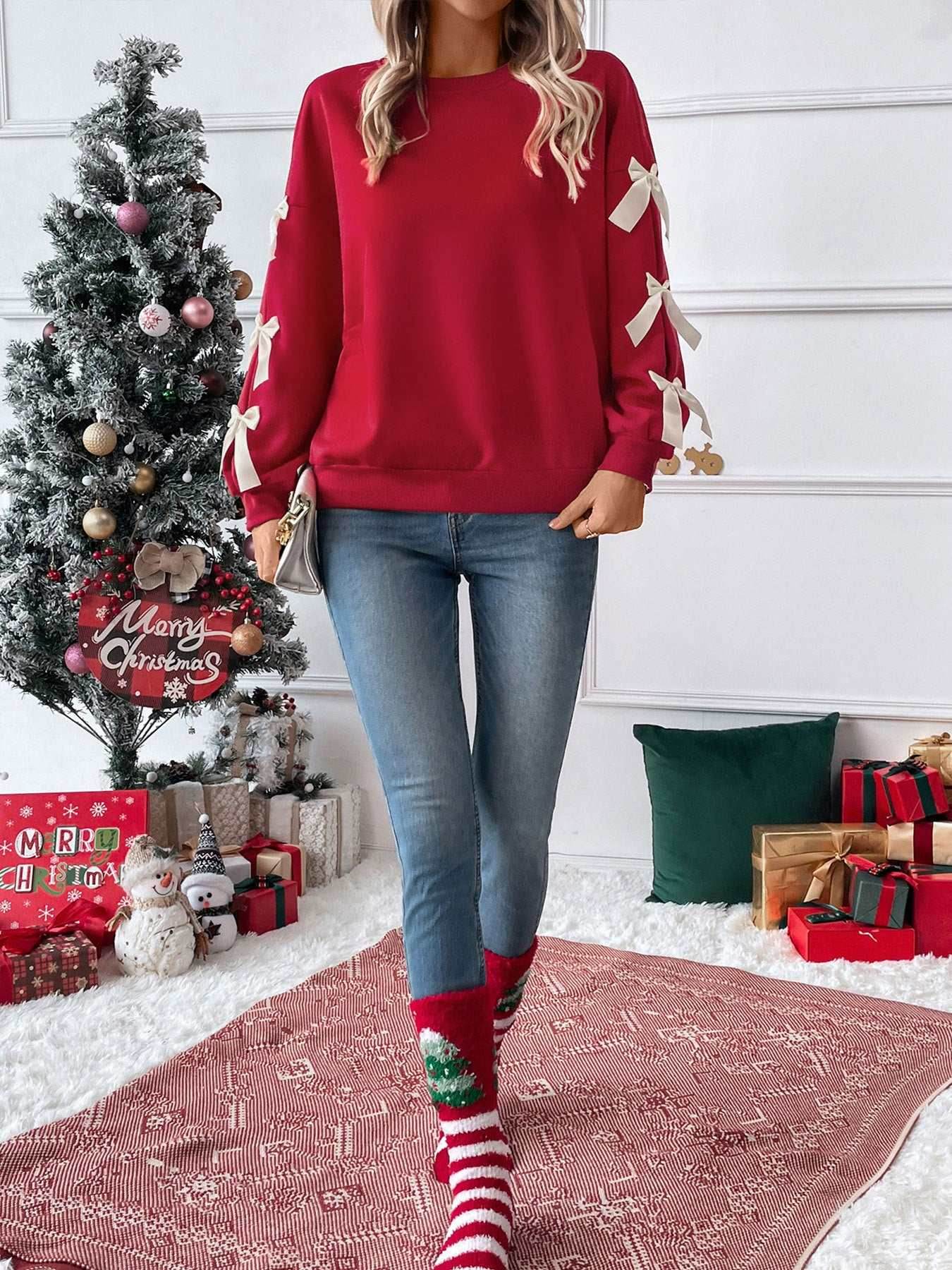 Red Bow Crew Sweatshirt