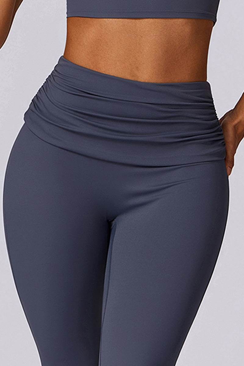 Ruched Waist Flared Hem Pant