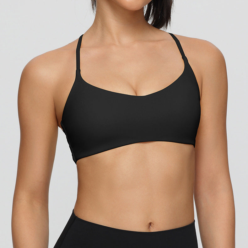 Twist Cross Back Sports Bra Adjustable Thin Straps Yoga Tops