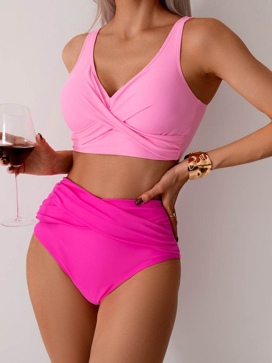 High Waisted Tummy Control Ruched Bikini Sets