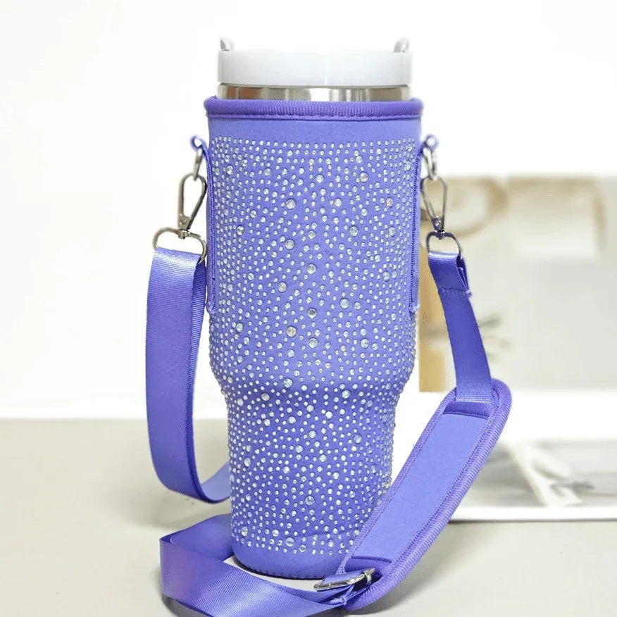 Bling Water Bottle Carrier Bag For Stanley Quencher H2.0 - Purple