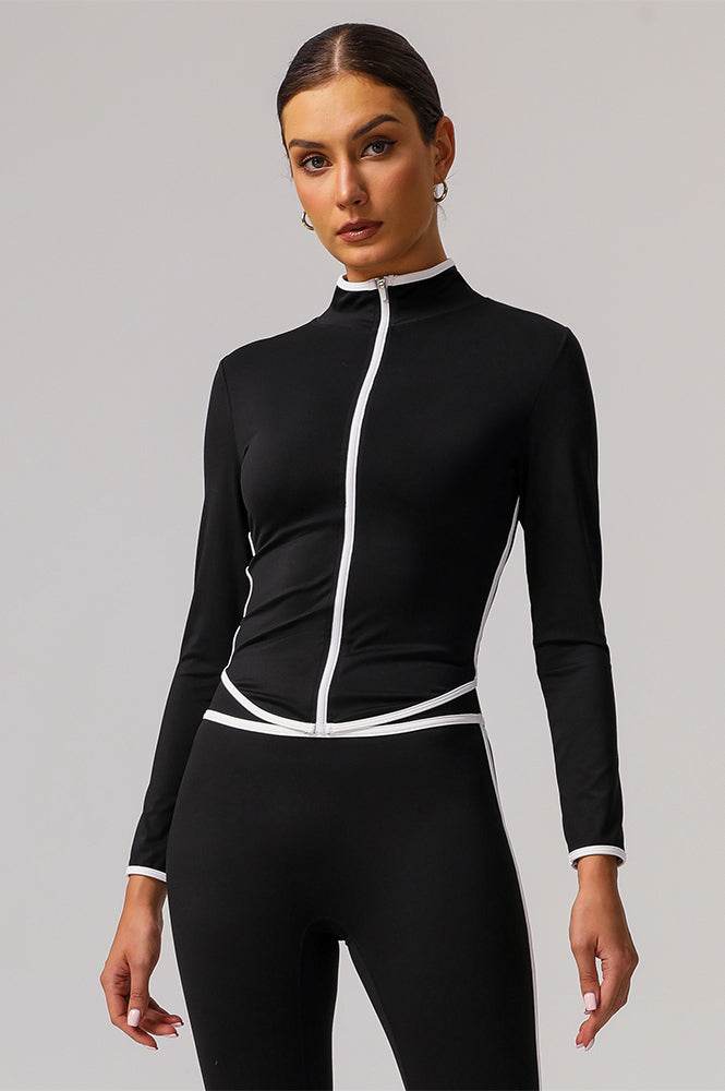 Full Zip Athletic Jacket Contrast Color Running Coat