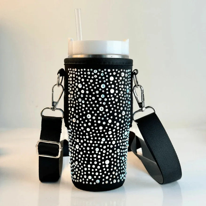 Bling Water Bottle Carrier Bag For 16oz Bottle Sleeve - Black