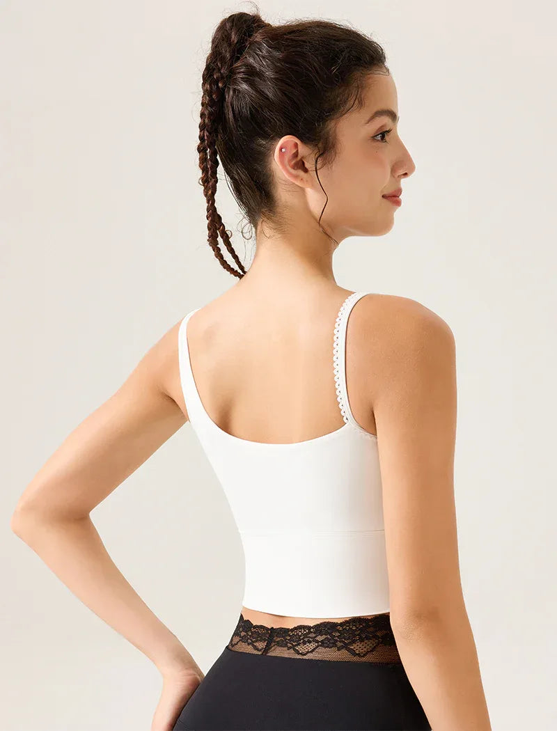 Lace Trim Tank Tops Asymmetrical Shoulder Straps Camisole -