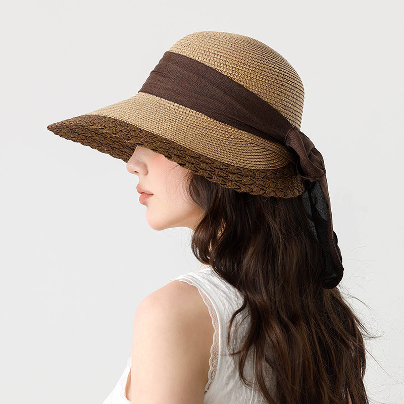 Summer Beach Straw Peach Shaped Hat with Bow