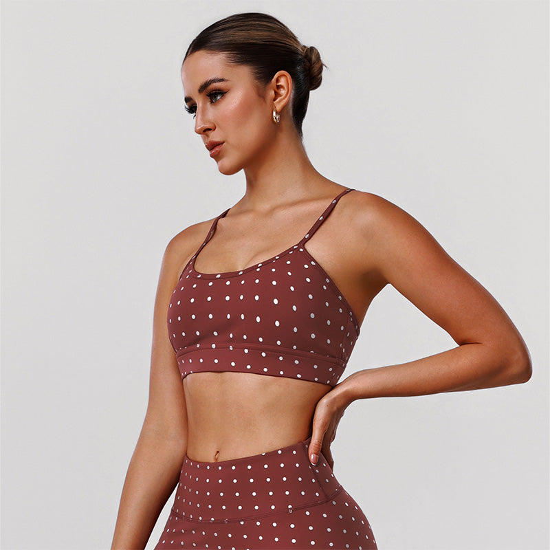 Silver Polka Dot Sports Bra with Removable Bra Pads