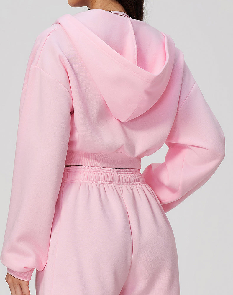 Long Sleeve Full Zip Cropped Casual Hooded