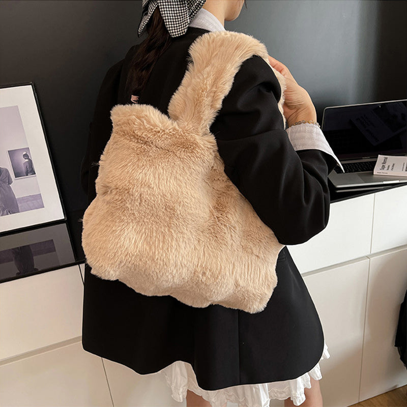 Fluffy Tote Bag Large Fur Winter Fuzzy Shoulder Handbag