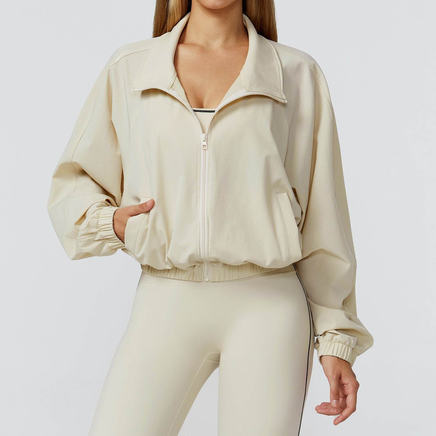 Full Zip Athletic Jacket Cropped Coats with Pockets