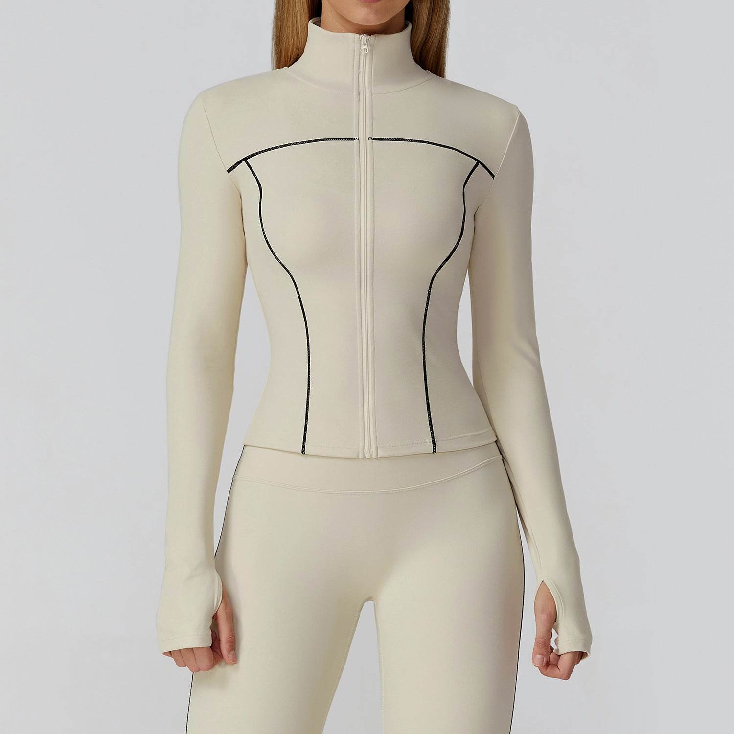 Cropped Running Jacket Slim Fit Athletic Top with Thumb Hole
