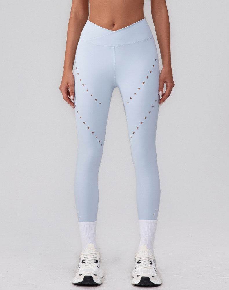 High Waist Tummy Control Hollow Out Yoga Leggings - Sky Blue