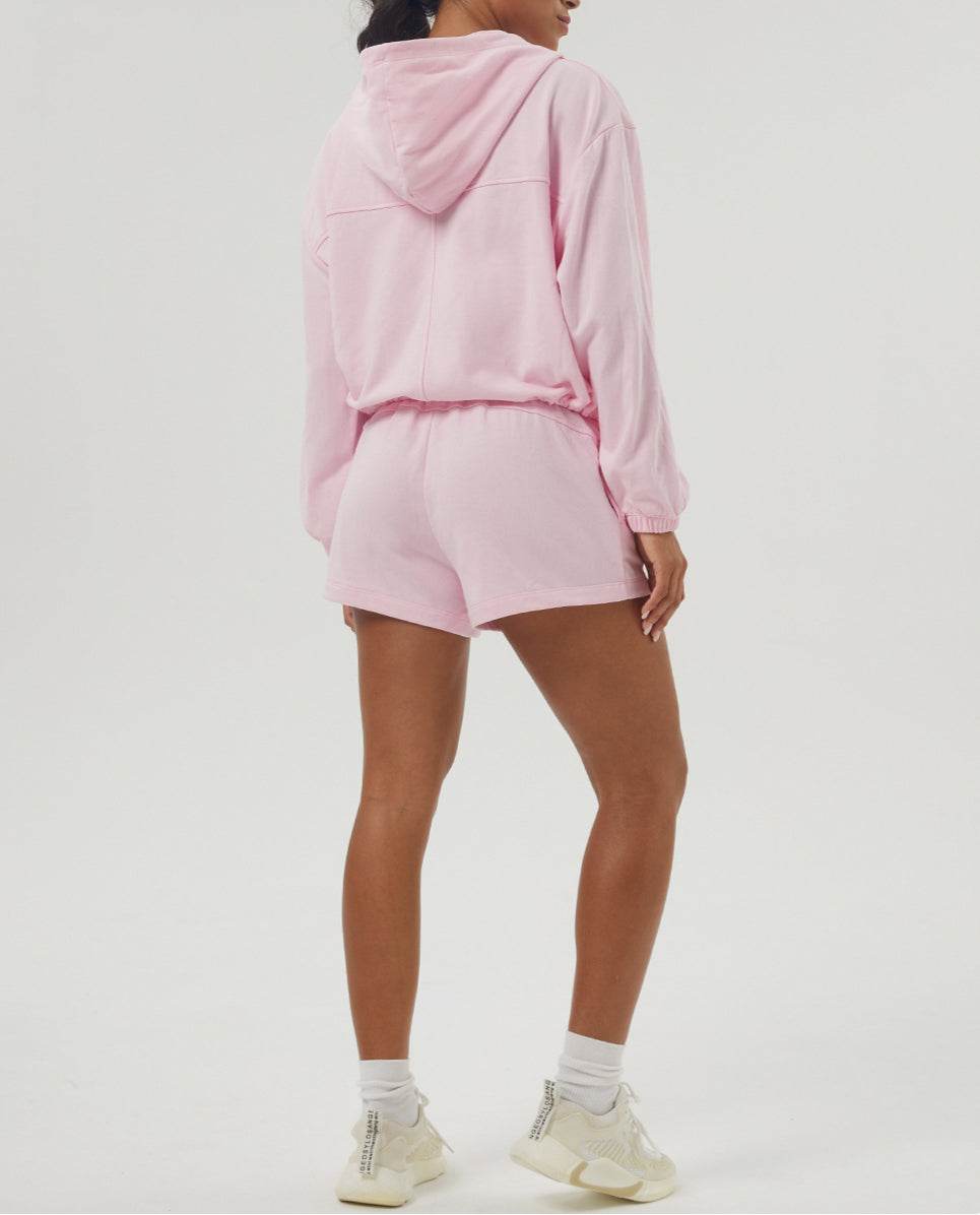 Loose Sports Set with Full Zip Hooded and Adjustable Short