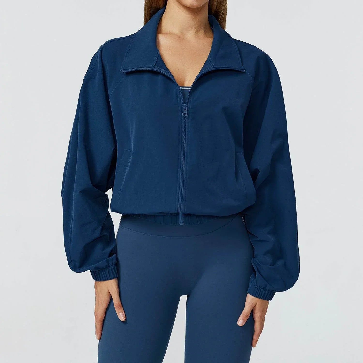 Full Zip Athletic Jacket Cropped Coats with Pockets