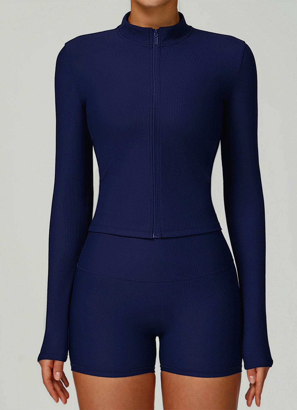 Ribbed Activewear Set with Running Jacket and Short