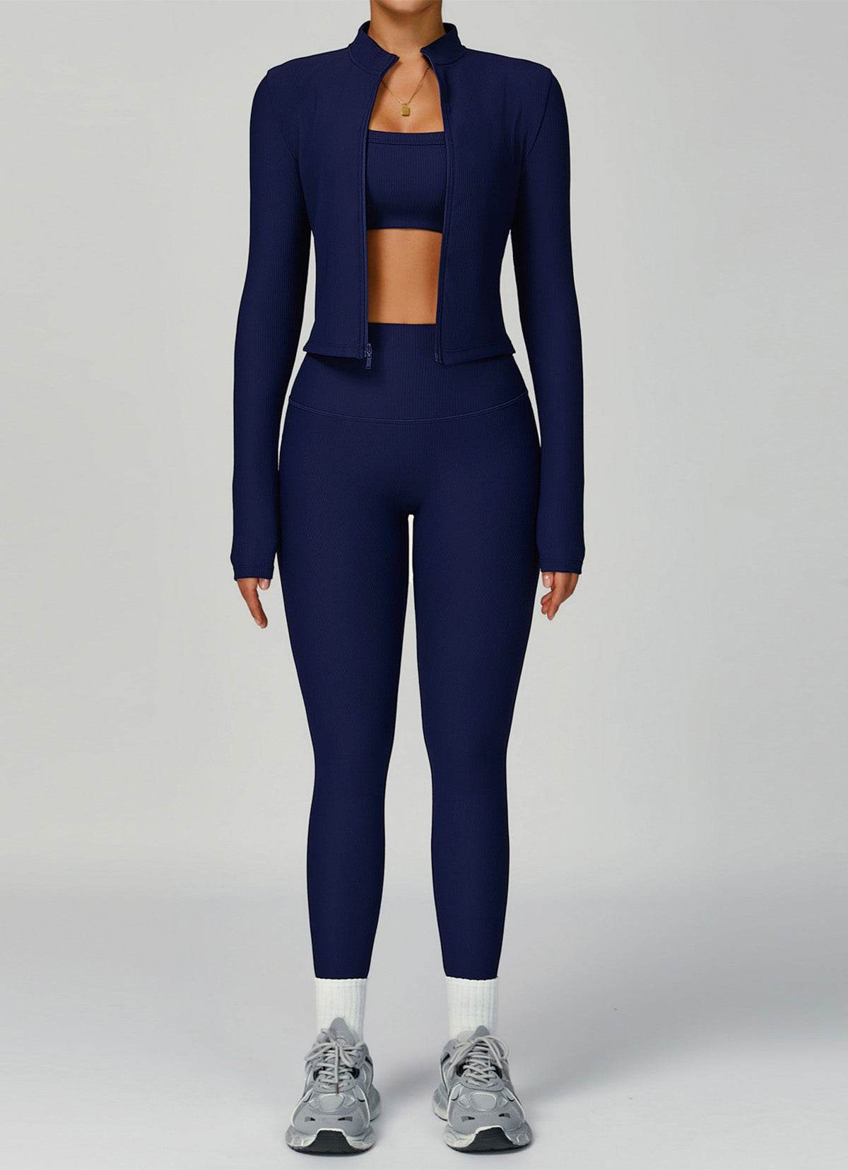 3 Pieces Ribbed Activewear Set with Bra, Jacket and Legging