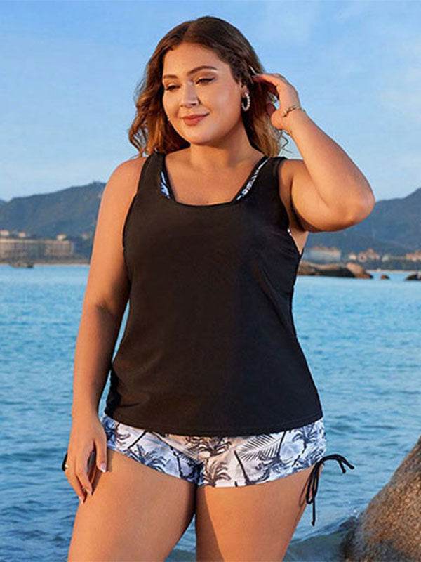 Plus Size Three Piece Coconut Tree Tankini Swimsuits with Short