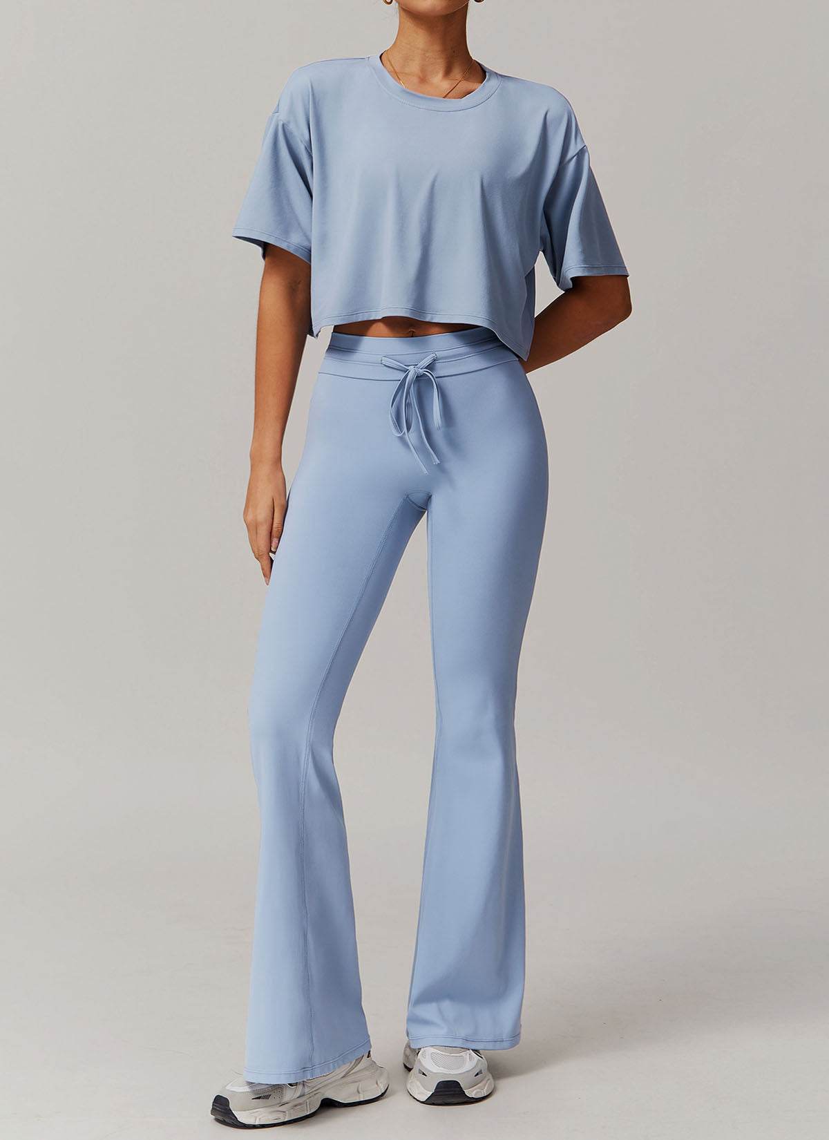 Sports Sets with Short Sleeve T-Shirts and Flare Pants
