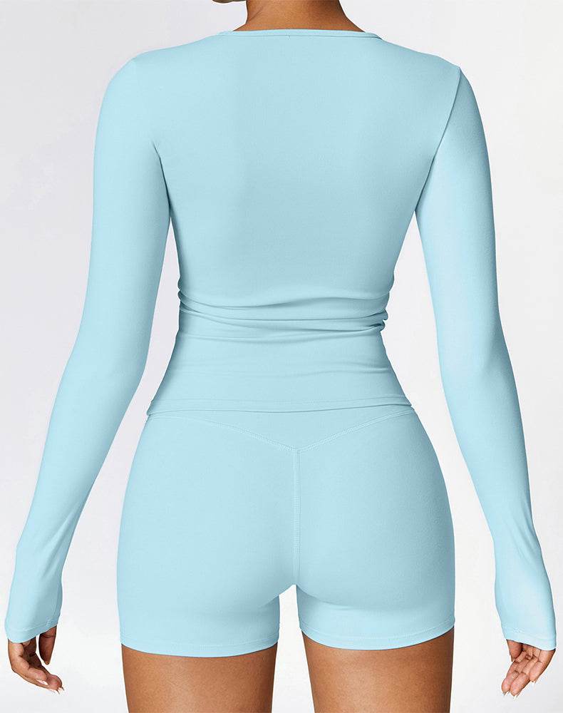 Crewneck Long Sleeve Shirt Basic Tees Slim Fit Crop Tops