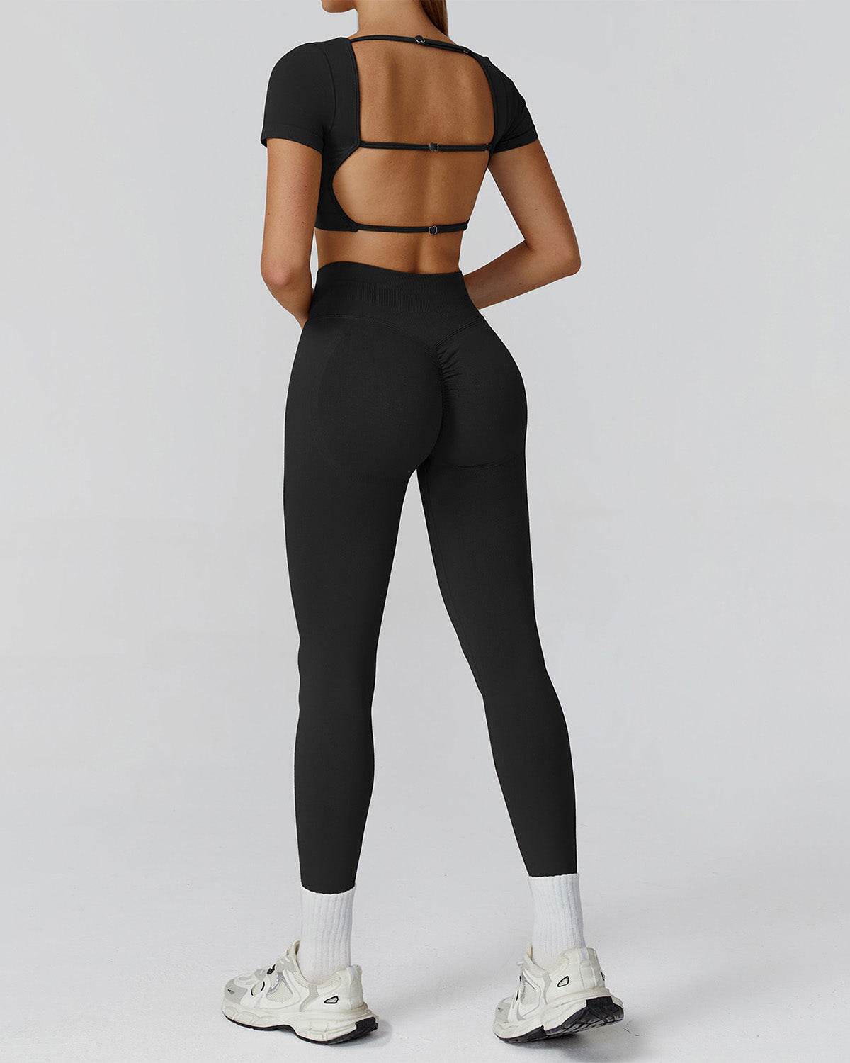 Athletic Wear with Short Sleeve Crop Top and Legging