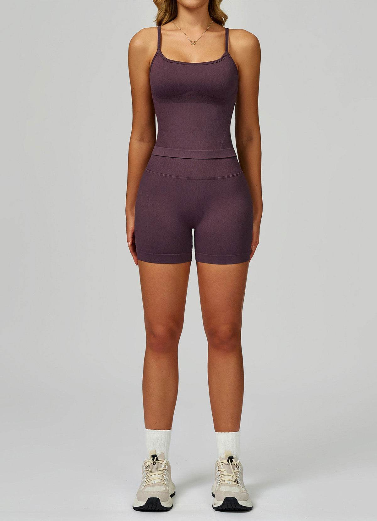 Sport Set with Color Block Tank Top and Short - Purple