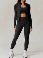 Sports Set with Full Zipper Long Sleeve Jacket and Leggings