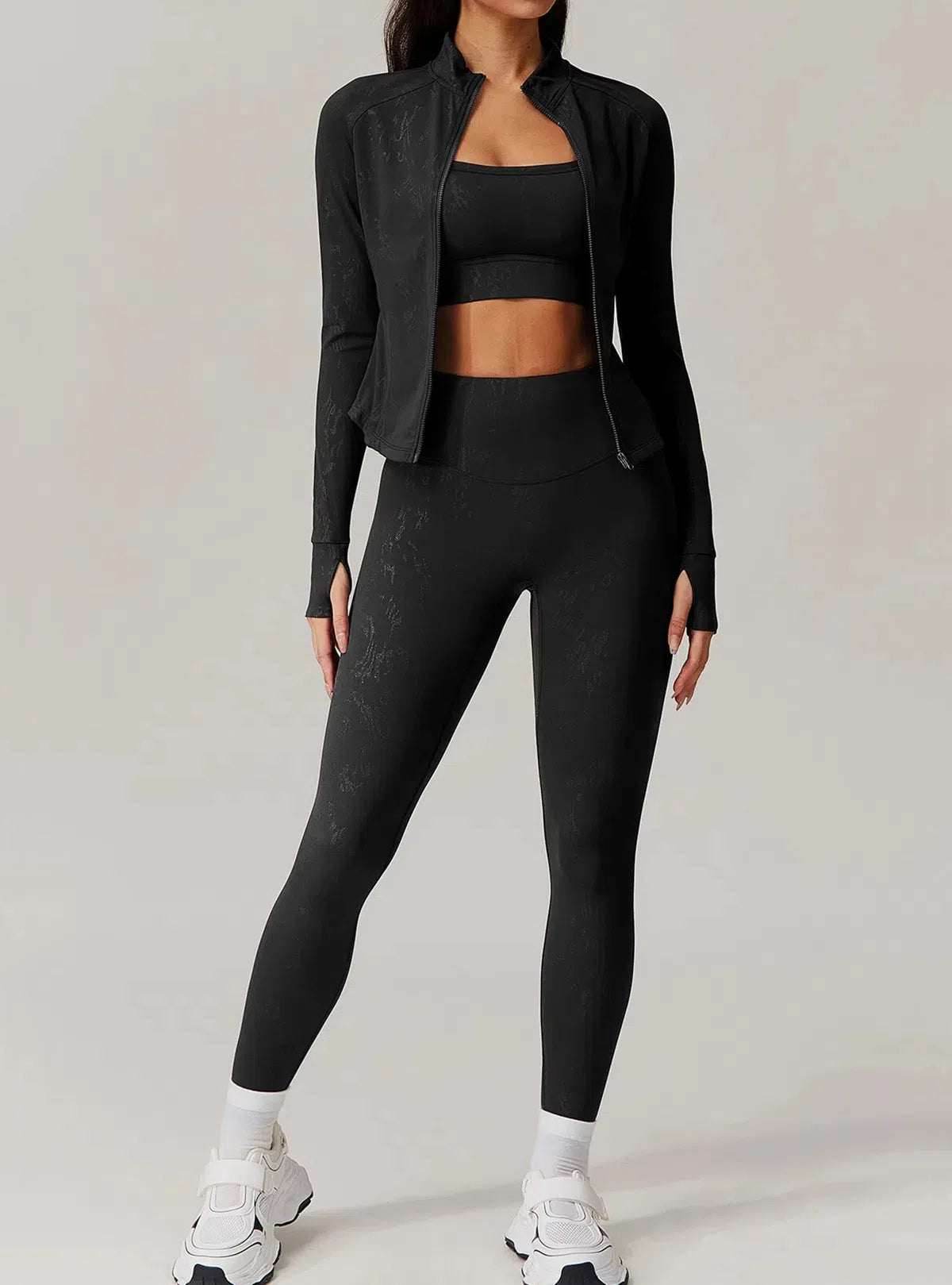 Sports Set with Full Zipper Long Sleeve Jacket and Leggings