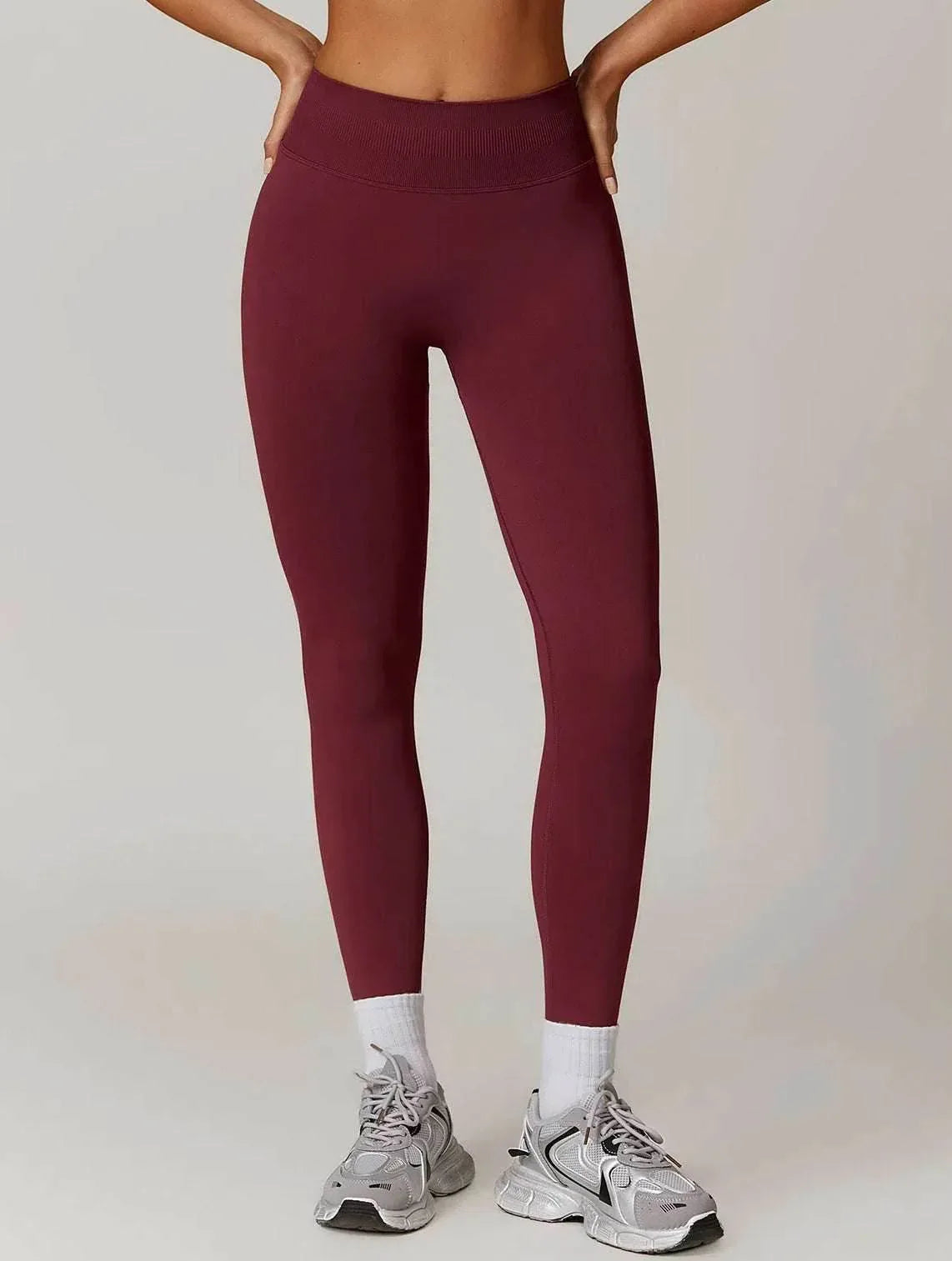 High Waist Athletic Leggings - Cherry Red