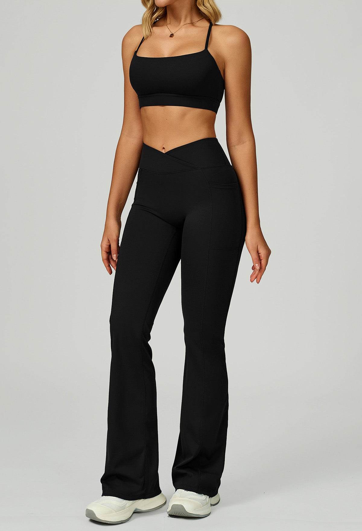 Activewear Set with Cross Back Bra and Flared Pant