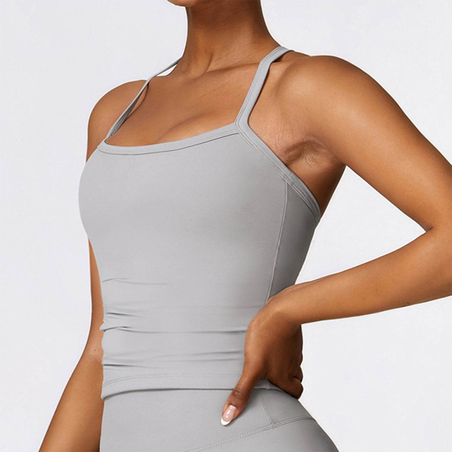 Square Neck Sports Tank Tops Criss Cross Back Longline Cami